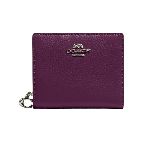 COACH Snap Wallet Утонченный Pebble Кожаный Кошелек для карт Карман для монет Кошелек Женский Фиолетовый
