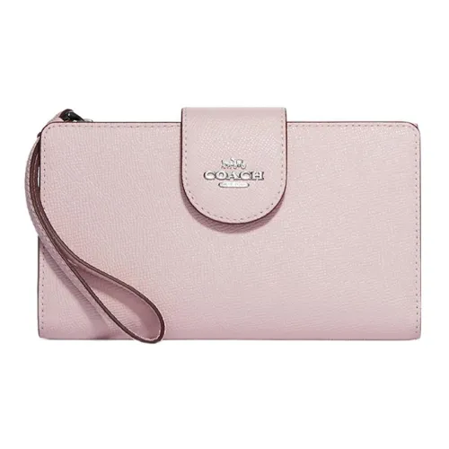 COACH Tech Wallet Крестообразная текстура Кожа Сумка для документов Держатель для карт кошелек Маленький Женские Ледяной розовый