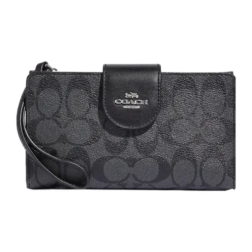 COACH Tech Wallet Холст с покрытием и гладкая кожа Сумка для документов Держатель для карт кошелек Мужской Черный