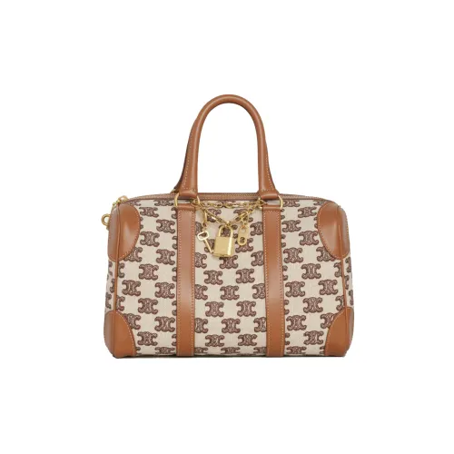 CELINE Сумка Boston с тканью и коровьей кожей сумка через плечо сумка маленькая женская коричневая