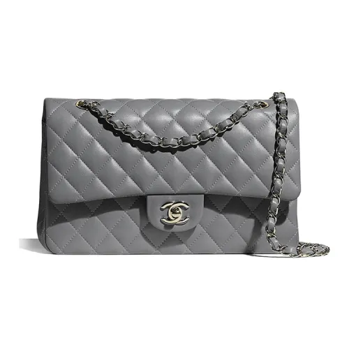 CHANEL Classic Flap CF Sheepskin Gold Metal Flap Bag Crossbody Shoulder Bag Women's Gray CHANEL Classic Flap CF Овчина Золото Металл Сумка с клапаном Сумка через плечо Женская Серый