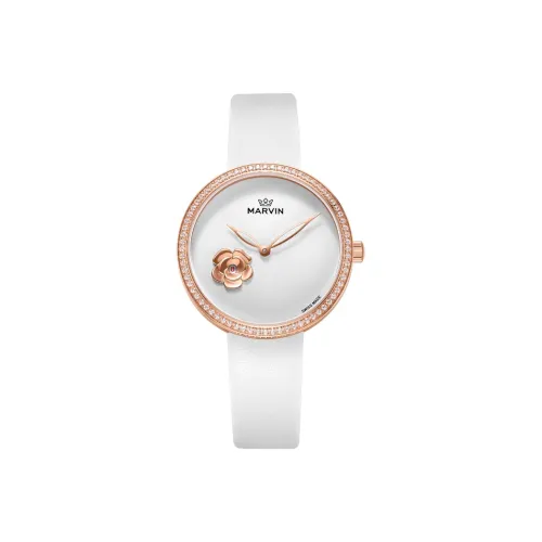 MARVIN Кварцевый механизм Женские часы 33 мм Белый циферблат Корпус из нержавеющей стали Телячья кожа Ремешок M032,57.25,62