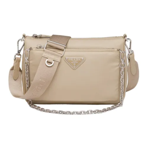 PRADA Saffiano Кожа Детали Сумка через плечо Женская Бежевая