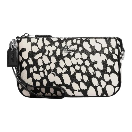 COACH Nolita Покрытие Холст Кожа Вставка Монетница Сумка на запястье Клатч Маленький Женский Черный Белый