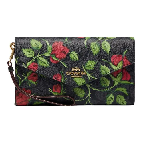 COACH Travel Wallet Холст с кожей Монетница Сумка на запястье Клатч Кошелек Женские Черный