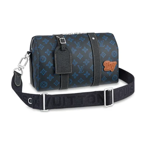 LOUIS VUITTON Keepall Покрытый холст с коровья кожа цветовая комбинация сумка через плечо сумка мужская синяя