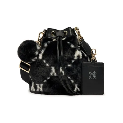 Mlb Base Logo Синтетическая кожа Ведрообразная сумка Сумка через плечо Сумка обычная Женская Черная