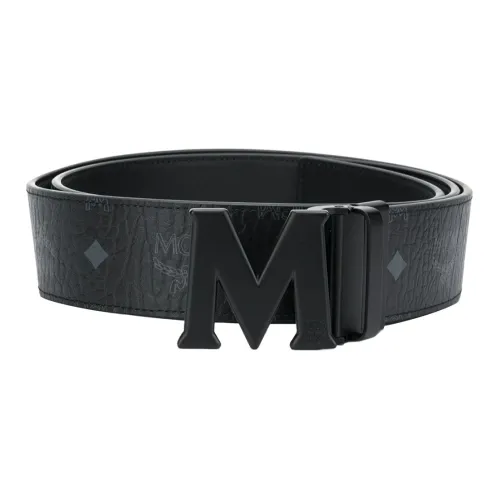 MCM Letter Logo Smooth Clasp Ремень Мужской Черный Ширина 4,5 см