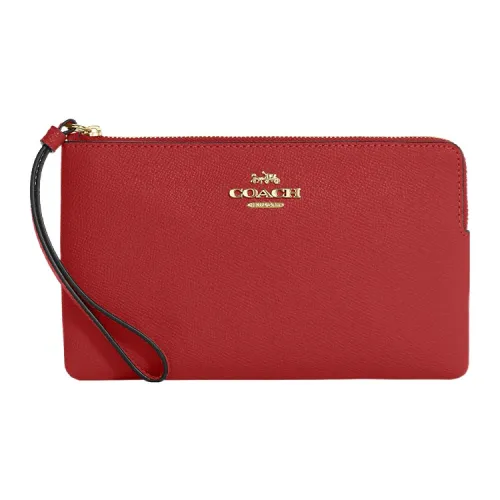 COACH Corner Zip Крестообразная текстура Кожа Мелочь Кошелек Запястье Сумка Клатч Маленький Женский Красный