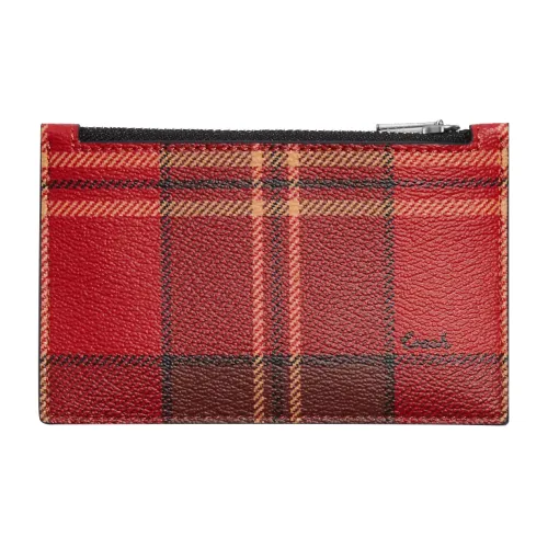 COACH Card Case Покрытый холст с гладкой телячьей кожей сумка для документов держатель для карт мини женский красный и черный