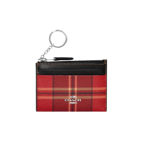 COACH Mini Id Skinny Холст с покрытием и гладкая кожа Сумка для документов Мелочь Кошелек Картхолдер Женские Красный Черный