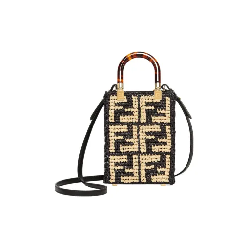 FENDI Sunshine Рафия Сумка Сумка через плечо Сумка через плечо Мини Женская Черная