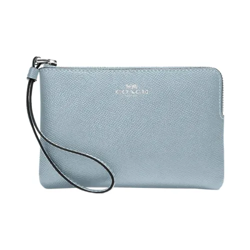 COACH Corner Zip Крестообразная текстура Кожа Монета Кошелек Запястье Сумка Клатч Маленький Женский Ледяной синий