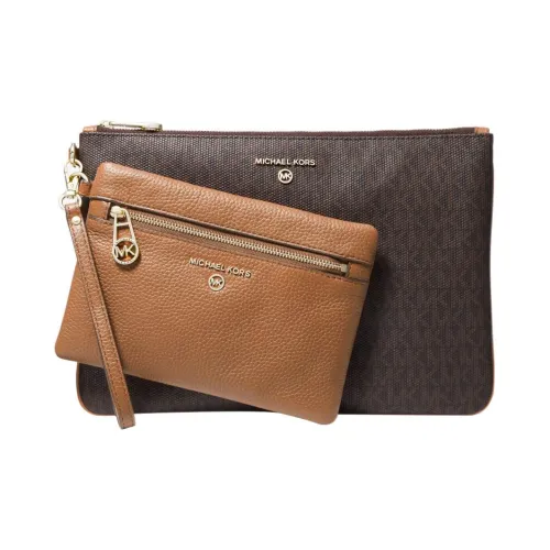 MICHAEL KORS Slater Хлопок с Покрытым холстом и Кожей Отделка Комбинированная Сумка Клатч Большая Женская Темно-Коричневая