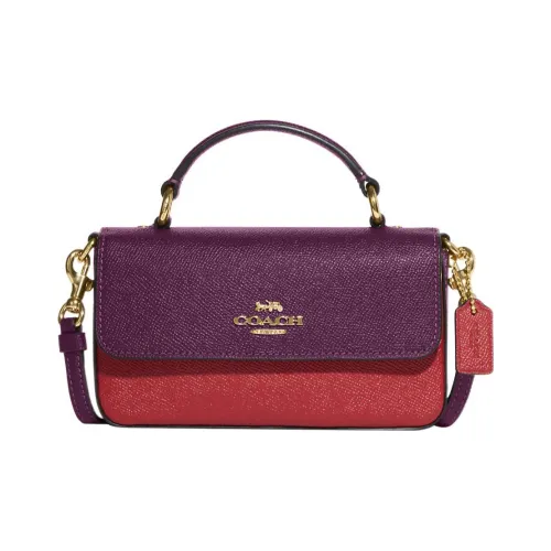 COACH Крестообразная текстура кожа сумка через плечо сумка через плечо мини женская фиолетовый и красный