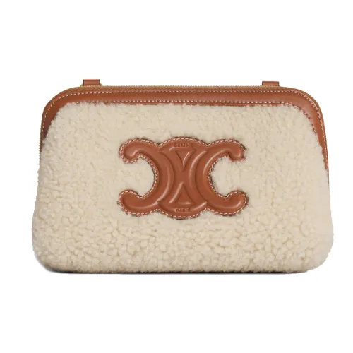 CELINE Triomphe Shearling с коровьей кожей ручная сумка через плечо мини женский натуральный цвет коричневый