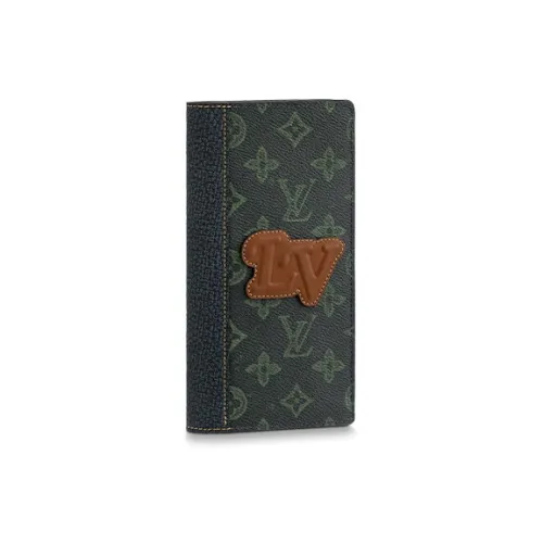 LOUIS VUITTON Brazza Покрытый холст Кошелек Мужской Темно-синий