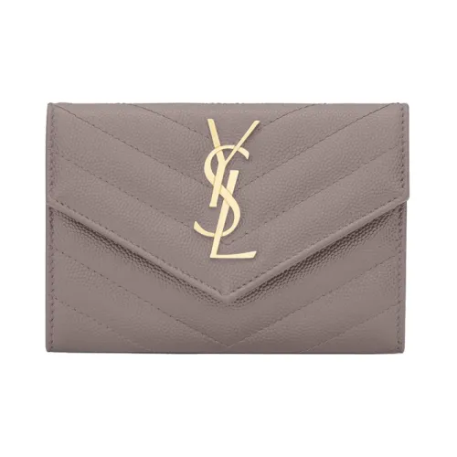 SAINT LAURENT Cassandre Коровья кожа Конверт Сумка Кошелек Маленький Женский Серый