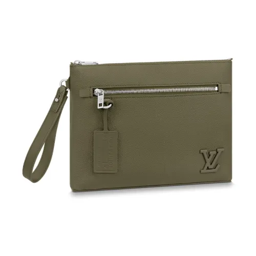 LOUIS VUITTON Клатч из коровьей кожи стандартный мужской хаки зеленый