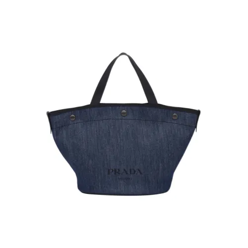 PRADA Деним с кожаными вставками Тоут Сумка Сумка для покупок Сумка через плечо Сумка Маленькая Женская Морской Синий Черный