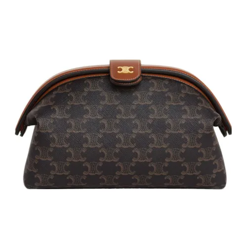 CELINE Triomphe Холст Телячья кожа Клатч Женский Черный Коричневый