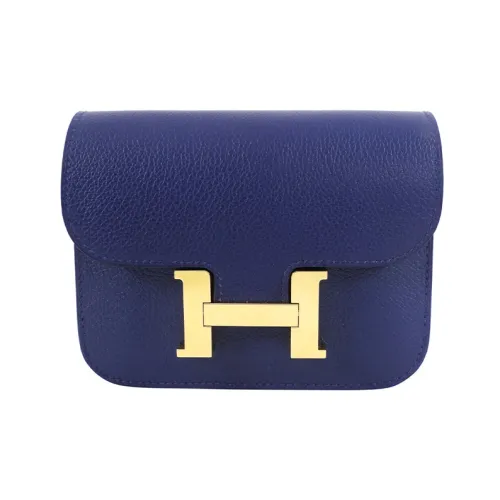 HERMES Constance Slim Кожа Evercolor Картхолдер Монетница Бананка Женские Сапфирово-синий Французский синий