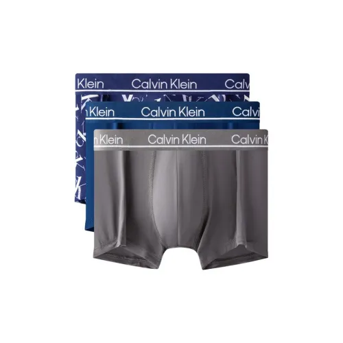Calvin Klein 3 упаковки Темно-синий + Синий Подкладочная ткань с Белым логотипом + Серый Мужские боксер-шорты