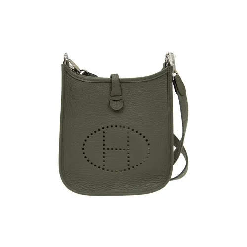 HERMES Evelyne Taurillon Clemence Коровья кожа Сумка через плечо Мини Женская Серо-зеленая