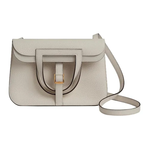 HERMES Halzan Clemence Bullock Кожа Сумка через плечо Сумка Женская 8L Beton Ледниковый Белый