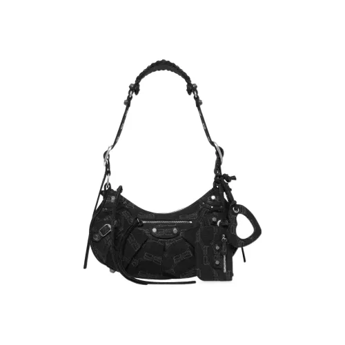Balenciaga Le Cagole Denim Half Moon Bag Pouch Crossbody Bag Shoulder Bag Women's Black Баленсиага Le Cagole Деним Полумесяц Сумка Сумка-пельмени Сумка через плечо Женская Черная