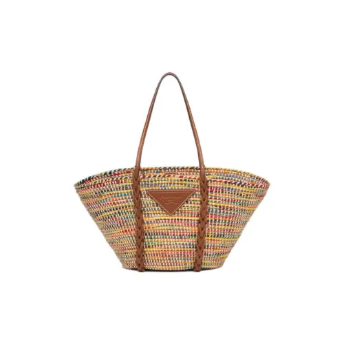 PRADA Солома And Прутья ивы с кожаными вставками Тоут Сумка Сумка для покупок Сумка на плечо Сумка Женские Многоцветный