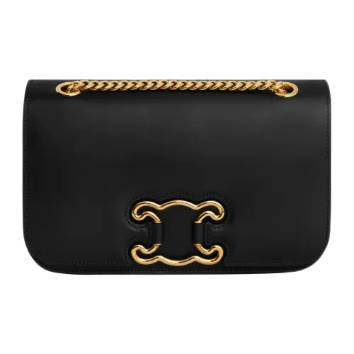 CELINE TriompheFrame Яркая Сумка из Телячьей Кожи Сумка через плечо Женская Черная