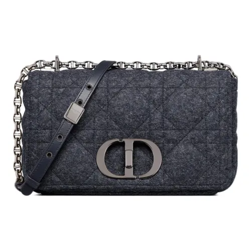 DIOR Caro Felt Handheld Shoulder Bag Medium Women's Navy Blue