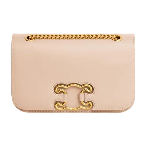 CELINE TriompheFrame Яркая Сумка через плечо из телячьей кожи женская телесного цвета