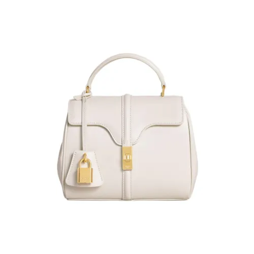 CELINE 16 Satin Телячья кожа Сумка через плечо Сумка Мини Women's White