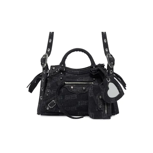 Balenciaga Neo Cagole Деним с хлопком Сумка через плечо Сумка Экстра маленькая Женская Черная