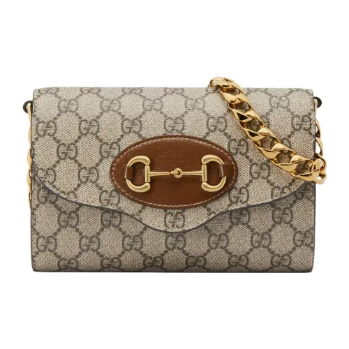 GUCCI Horsebit 1955 Холст и Кожаная Сумка через плечо Сумка на плечо Женская Цвет Эбеновое дерево