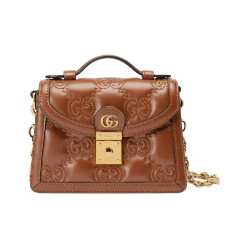 GUCCI GG Matelassé Кожа Замок Ручка Сумка Сумка через плечо Маленькая Женская Коричневая