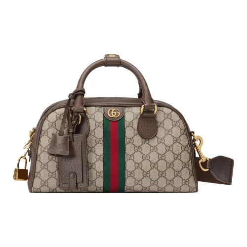 GUCCI Ophidia Холст и Кожа Комбинированная Сумка через плечо Сумка среднего размера Женская Коричневая