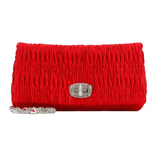 MIU MIU Crystal Satin Crossbody Bag Shoulder Bag Women's Red MIU MIU Кристальная сатиновая сумка через плечо плечевая сумка женская красная
