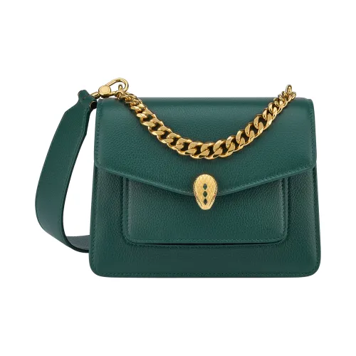 BVLGARI Serpenti Forever Телячья кожа с текстурой сумка через плечо женская зеленая