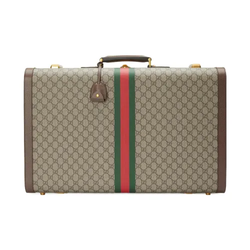 GUCCI Canvas с кожаными вставками сумка-чемодан дорожная сумка твердый кейс большой женский цвет эбеновое дерево