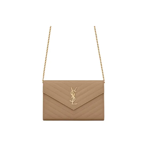SAINT LAURENT Cassandre Рельефный тисненый телячья кожа кошелек конверт сумка через плечо женская цвет тауповый
