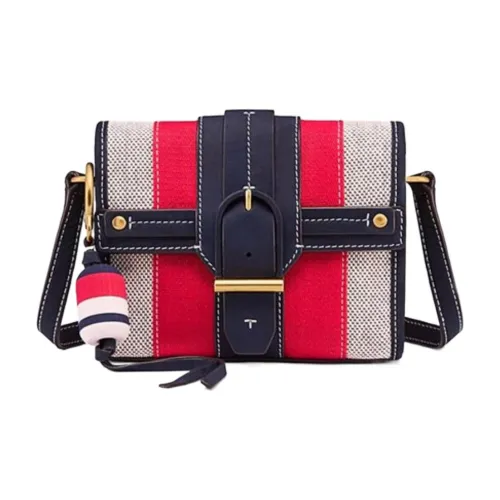 TORY BURCH Canvas Suede Patchwork Post Bag Shoulder Bag Women's Red Blue Multicolor TORY BURCH Холст Замша Пэчворк Почтовая Сумка Сумка через плечо Женская Красная Синяя Многоцветная