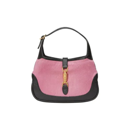 GUCCI Jackie 1961 Плюшевый с кожаными вставками Crescent Сумка через плечо Сумка через плечо Мини Женская Розовая Синяя Многоцветная