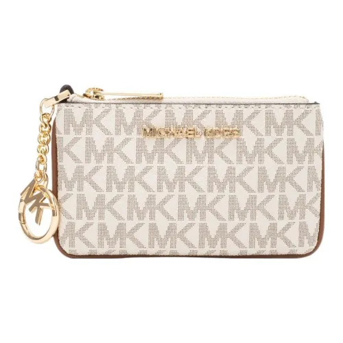 MICHAEL KORS Jet Set Travel Покрытый холст Кошелек для монет держатель для карт Маленький Женский Ванильный белый