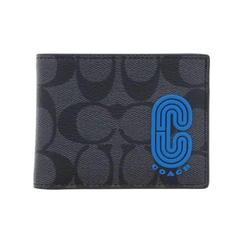 COACH Держатель для карт из кожи с вставками кошелек мужской медный углеродный синий