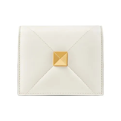 Valentino Roman Stud Napa Голень Кожа Держатель для карт кошелек Маленький Женские Белый