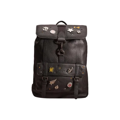 COACH Bleecker Stone Leather Backpack Large Women's Black