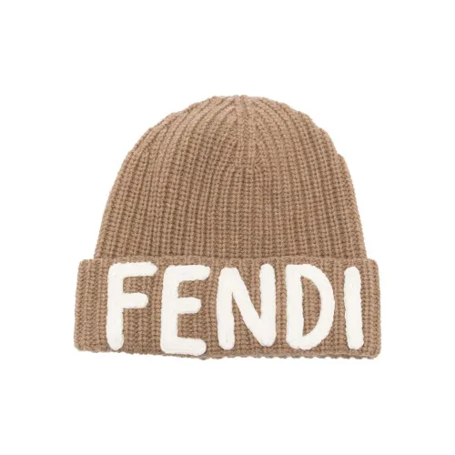 FENDI Шерстяные шапки коричневого цвета для женщин